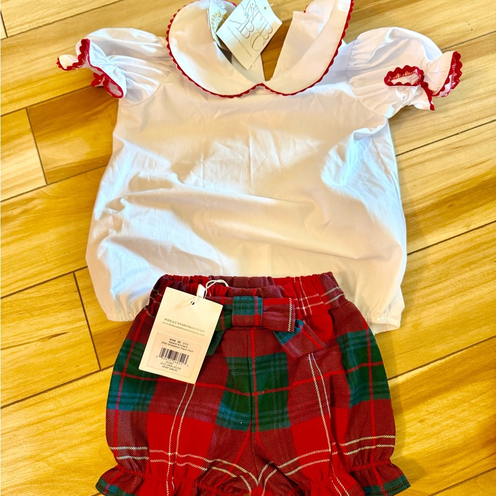 The Beaufort Bonnet Company Red and Green Plaid Kids Matching Set